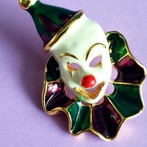 VTG GOLD+ENAMEL JESTER BROOCH